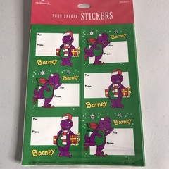 Vintage Hallmark Stickers 90s Barney Purple Dinosaur Christmas Gift Tags Crafts