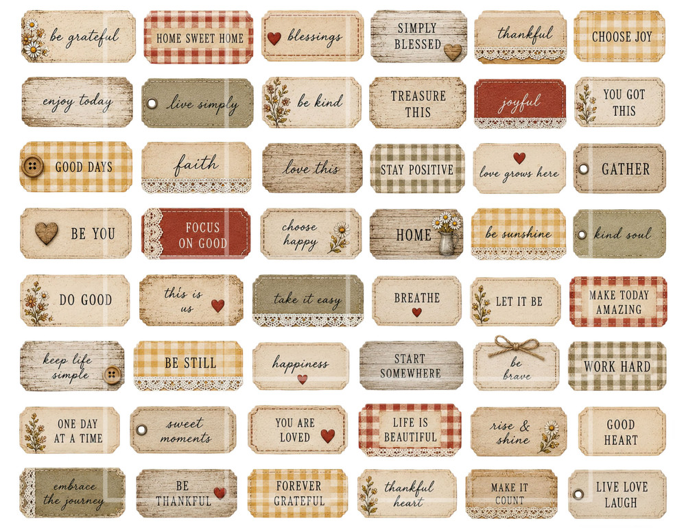 Farmhouse Words Sheet A, Supplies For Scrapbook Junk Journal Card Toppers