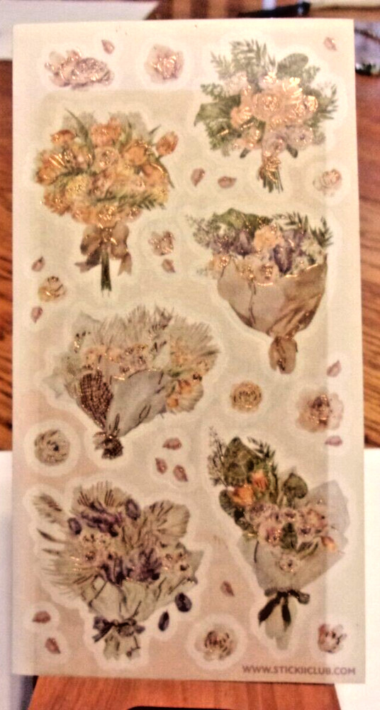 Stickii Sticker Sheet- Gold Foil Accent Floral Bouquet- 3.5 x 6.5 Sheet