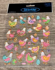 Stickers Chickens in Plaid Clothes Eggs Nest Flowers Bows Gold Foil Trim Hens