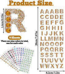 9 Sheets Glitter Alphabet Stickers, 495 Pcs 0.6″ A-Z Rhinestone Letter Stickers