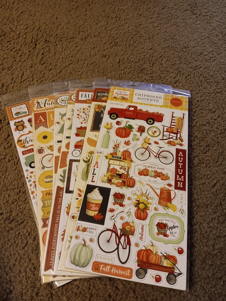 Crafts 13″ Chipboard Stickers Lot 7 Fall Theme Autumn Give Thanks Leaves Harvest