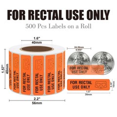 Rectal Use Only Stickers 1.5×0.375 Fluorescent Red 500 Labels Permanent Adhesive