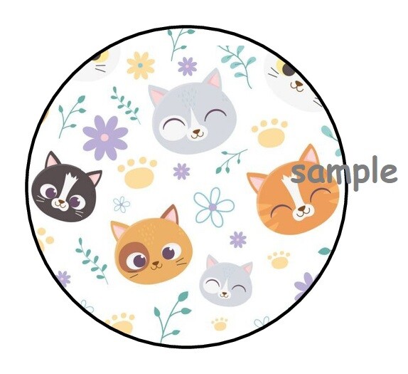 30 CUTE CAT FACES ENVELOPE SEALS LABELS STICKERS 1.5″ ROUND FLOWERS GIFTS FAVORS