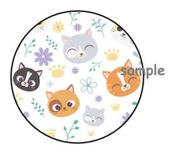 30 CUTE CAT FACES ENVELOPE SEALS LABELS STICKERS 1.5″ ROUND FLOWERS GIFTS FAVORS