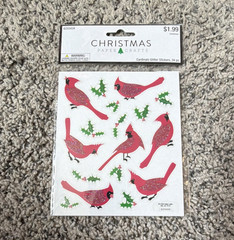 Christmas Paper Crafts Cardinals Glitter Stickers 34 pc Holiday Holly Birds