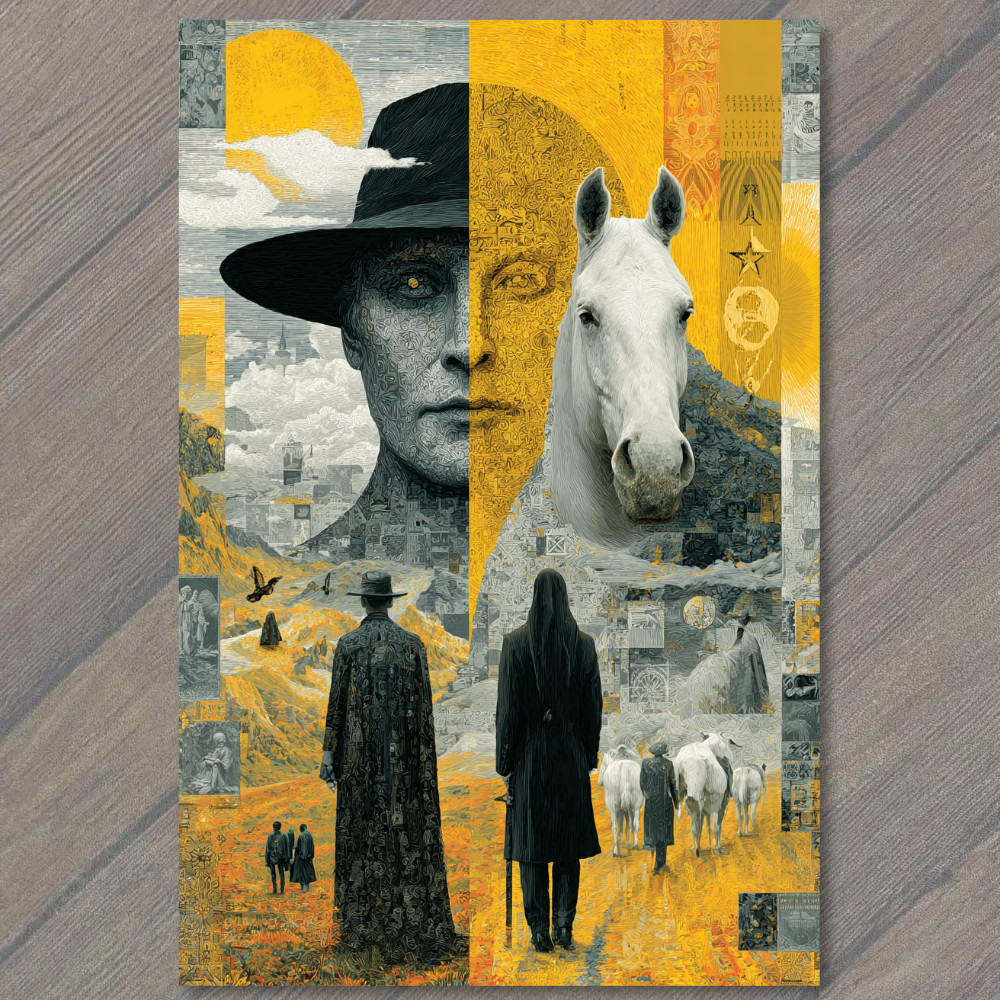 STICKER Cowboy Horse Dual Portrait Yellow Gray Western Surreal Abstract Art