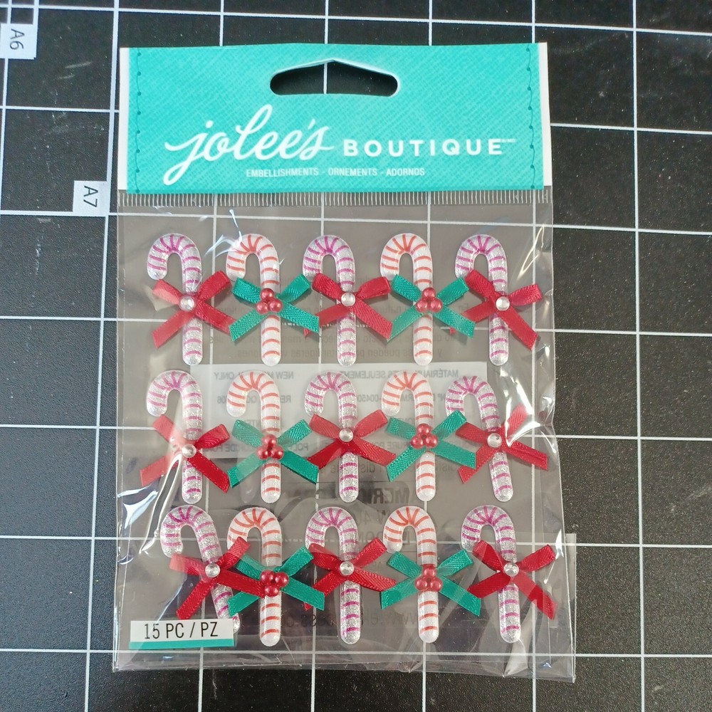 STICKERS Christmas mini peppermint cany canes gem dollhouse ornament bow glitter