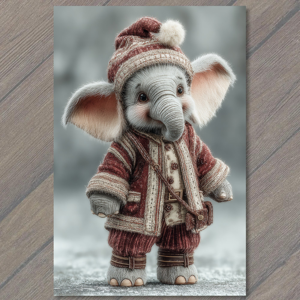 STICKER Baby Elephant Red Knit Coat Pom Hat Adorable Winter Christmas Joy