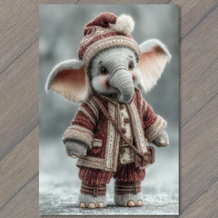 STICKER Baby Elephant Red Knit Coat Pom Hat Adorable Winter Christmas Joy