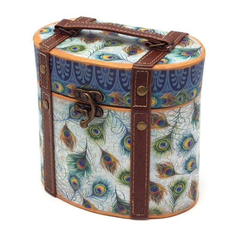 Punch Studio Small Tall Oval Box (S Size, Peacock Feathers)