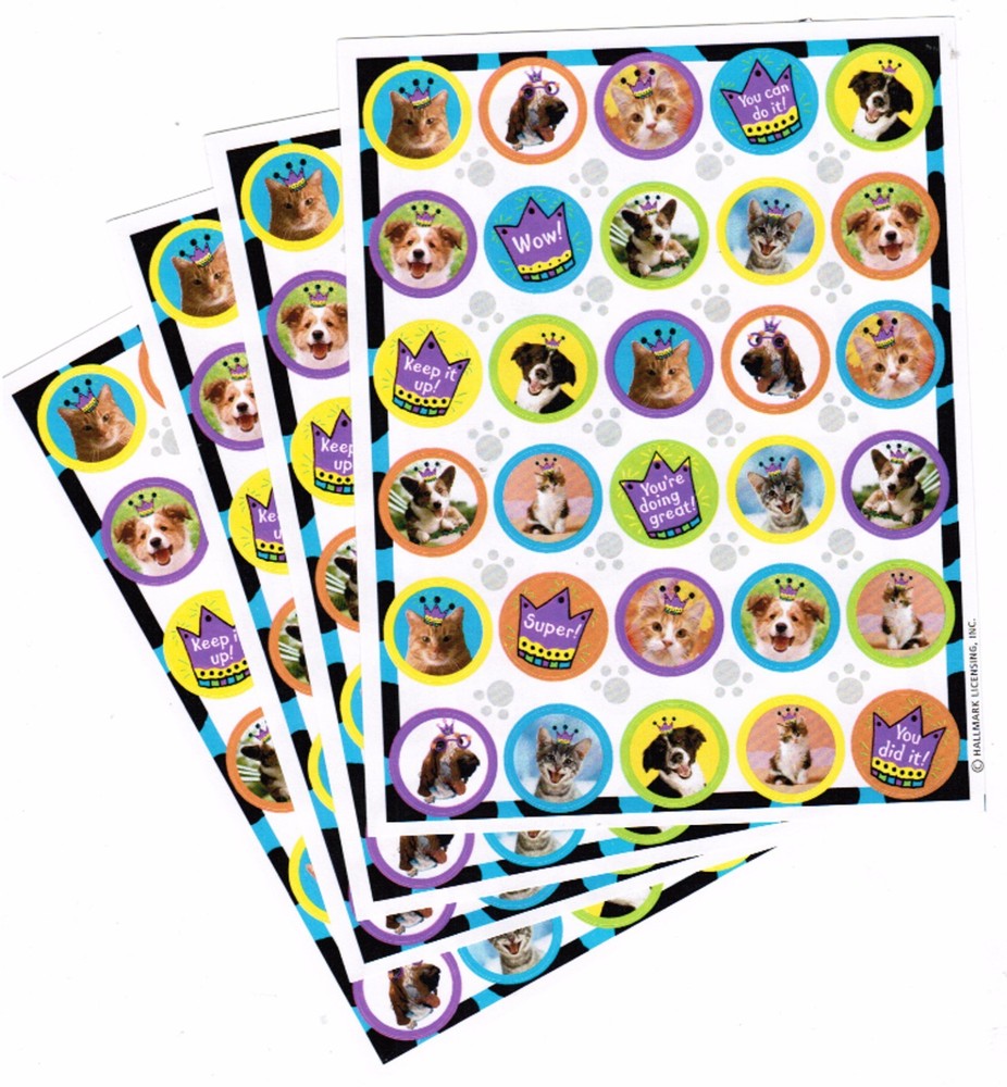 4 NEW Sheets Hallmark Cat Dog Puppy Kitten Reward Scrapbook Stickers! Wow Great!