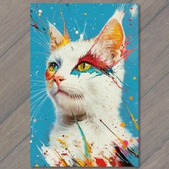 STICKER Colorful Cat Portrait Vibrant Splatter Paint Abstract Style Blue