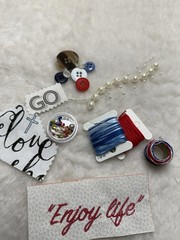 slow stitch junk journal kit Vintage Lace Fabrics Buttons Red White Blue Crafts