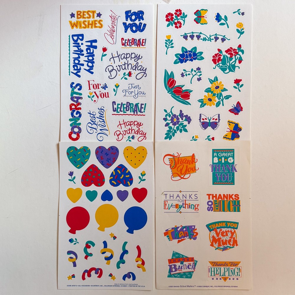 Vintage 90s Current Special Occasions Stickers Birthday Congratulations Flowers