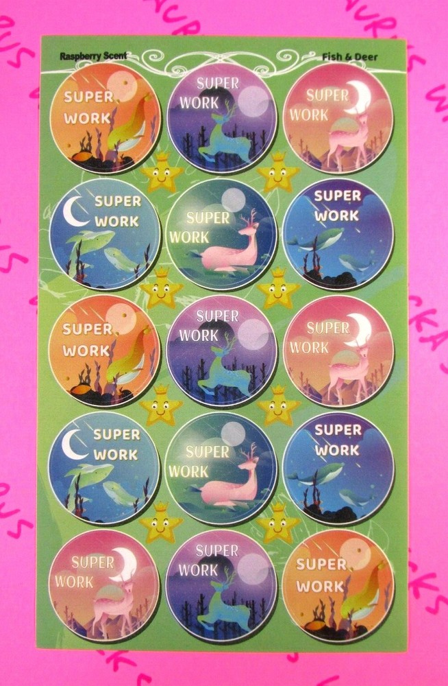 Horiechaly Raspberry Scented Scratch & Sniff Fish & Deer Stickers