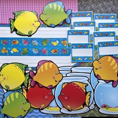 Vintage Carson Dellosa Fish Fishbowl Bulletin Board Name Tags Plates Cutout Lot