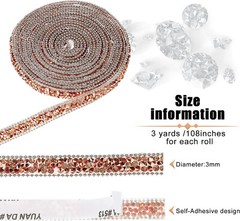 1X 108 x 0.4″ Rose Gold Bling Rhinestone Crystal Diamond DIY Decor Sticker Decal