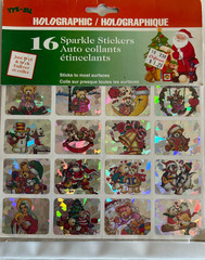 VTG Christmas Holographic 16 Sticker Sheet NEW 1.5″, Prism, Sparkle, Taiwan