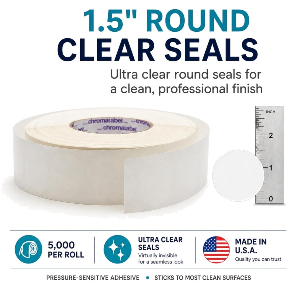 Clear Wafer Seals 1.5″ 5000/Roll for Packaging