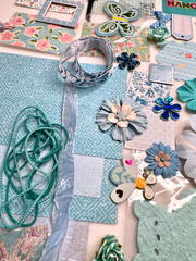 Teal Blue LG lot scrapbook planner journal junk collage ephemera Prima Flowers