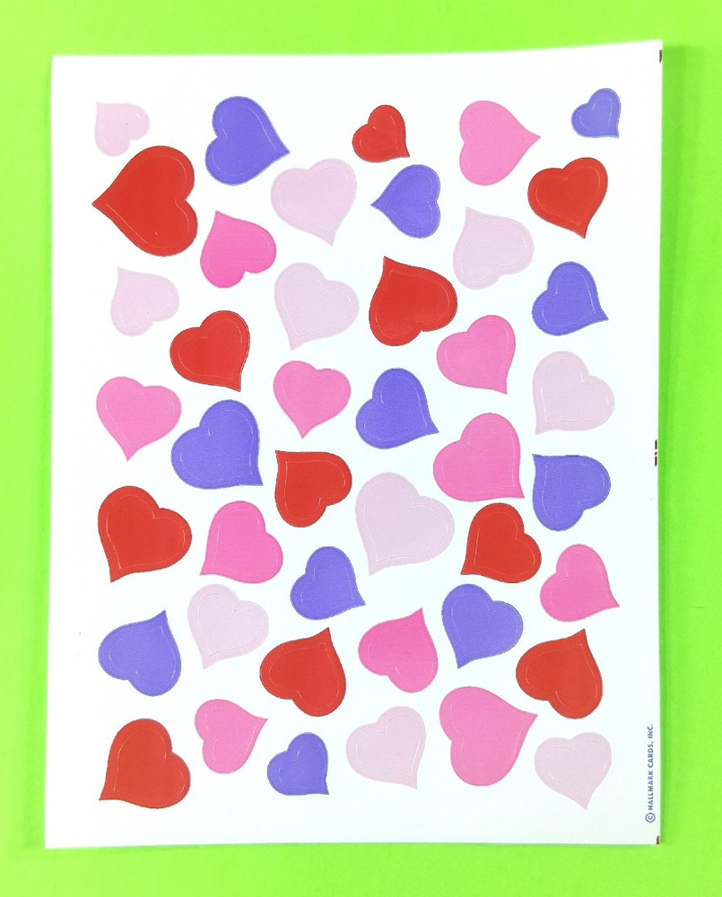 Vintage Hallmark Hearts Sticker Sheet Red Pink & Purple