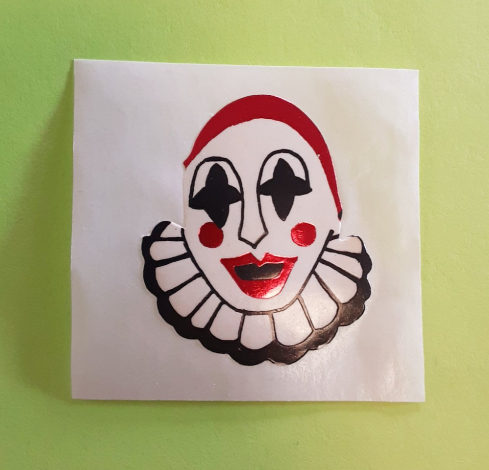 vintage 80s foil accent clown sticker module