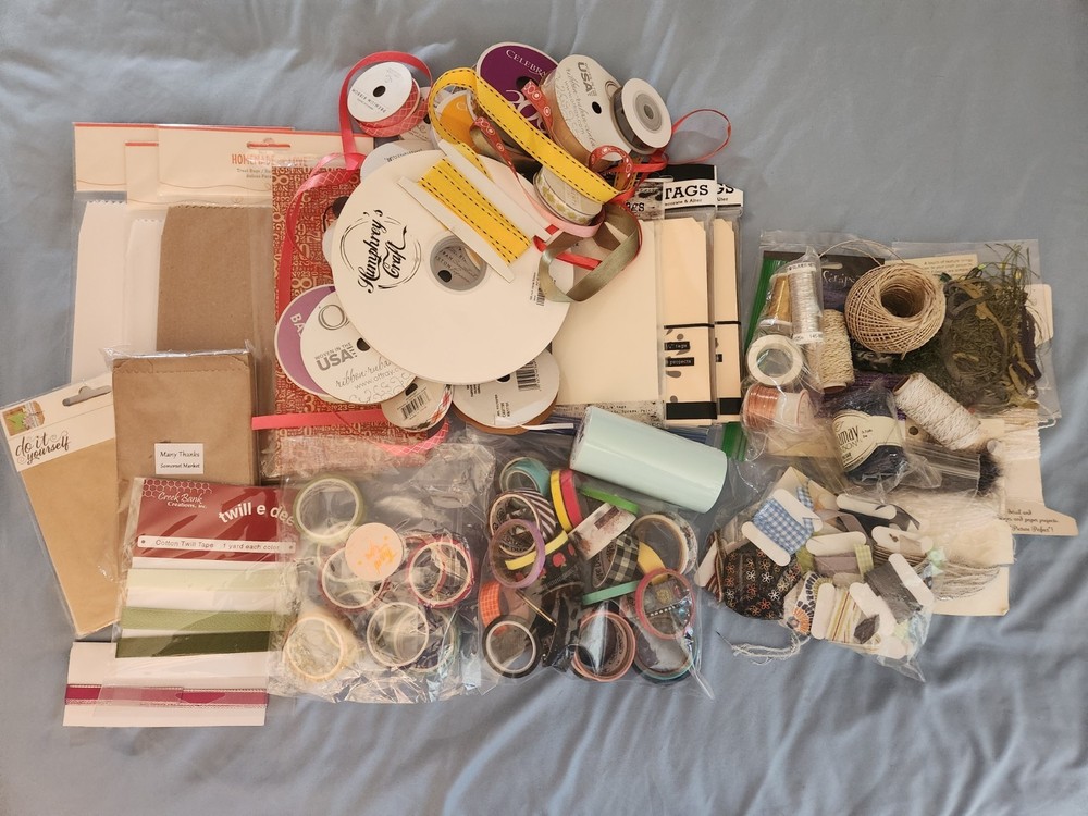 Lot of Supplies Scrapbook Cardmaking Papercrafting Tags Ribbon Washi Wire Twine
