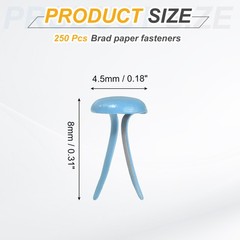 250Pcs Brads Paper Fasteners, 4.5×8 mm Metal Round Head Split Pins, Sky Blue