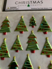 CHRISTMAS PAPER CRAFTS CHRISTMAS TREE PUFFY STICKERS 17PCS BRIGHT GREEN TREES