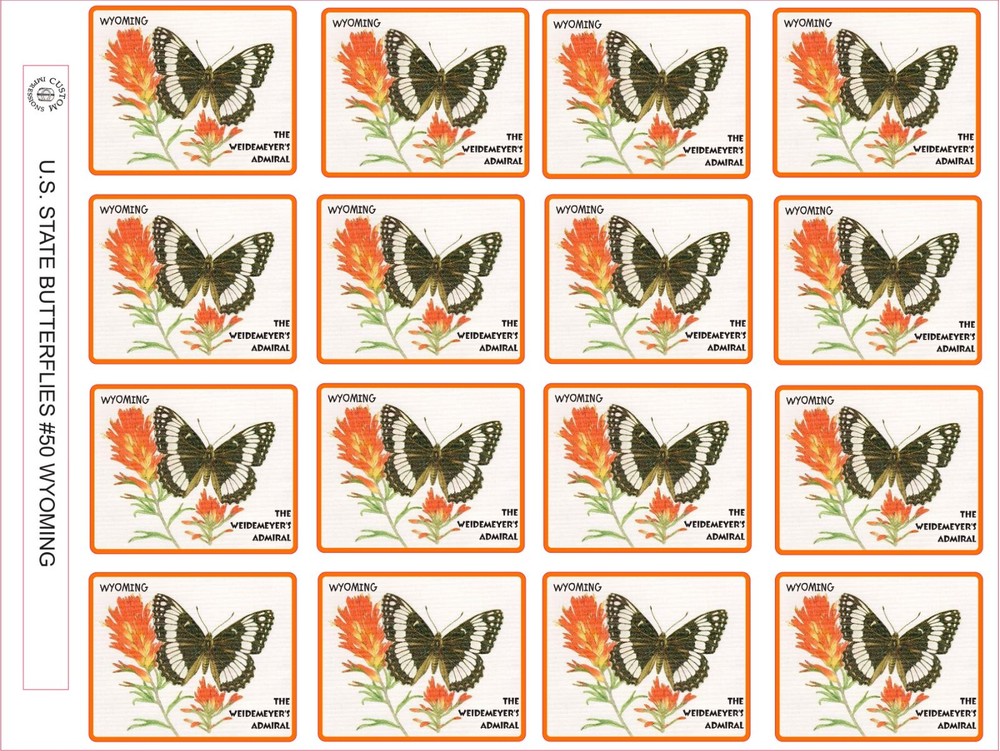 WYOMING STATE BUTTERFLY – THE WEIDMEYER’S ADMIRAL – 12 PER SHEET
