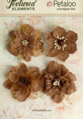 Burlap Flowers 4 x NATURAL Approx 55-60mm across & varied centres Petaloo BUR C
