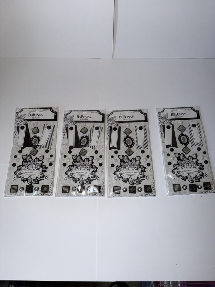 Bo Bunny Brads Scrapbooking Stickers Beautiful Day Black White Silver Set