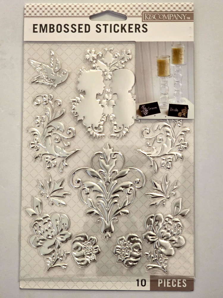K&Company Silver Foil WEDDING Embossed Stickers – 10 pcs