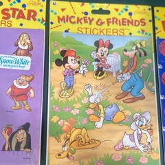 3 VINTAGE DISNEY STAR STICKERS- SNOW WHITE – MICKEY & FRIENDS -DALMATIANS GIBSON