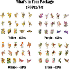 Vintage Fairy Stickers 4 Boxes 180 Pcs Transparent Floral Butterfly Journal Scra