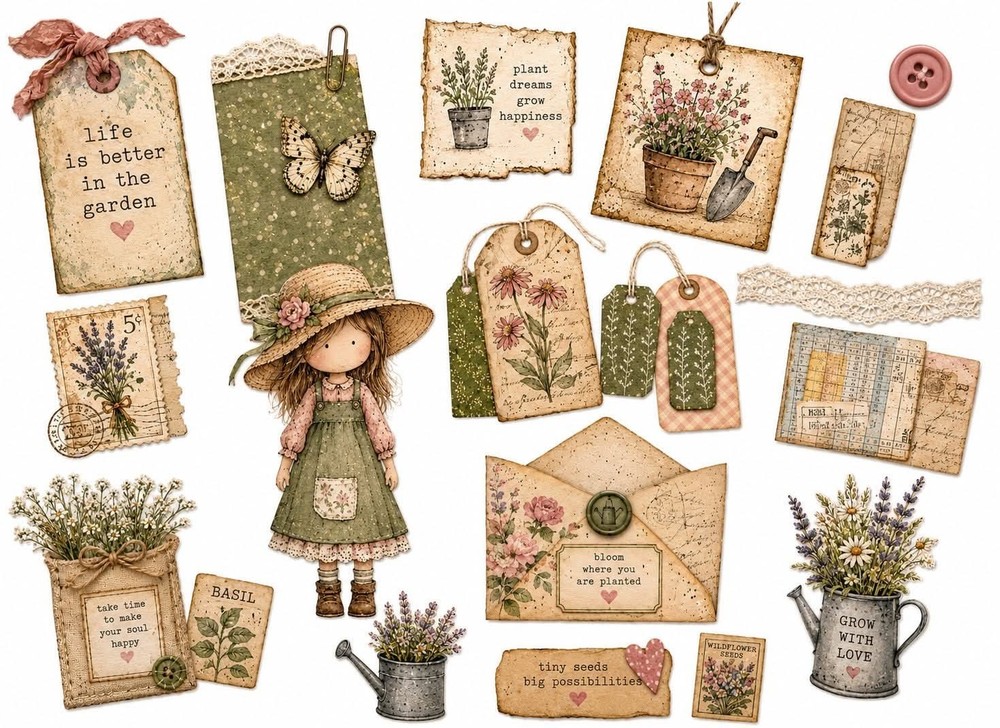 Cute Vintage Garden Junk Journal Embellishments Scrapbook USA PICK A Set