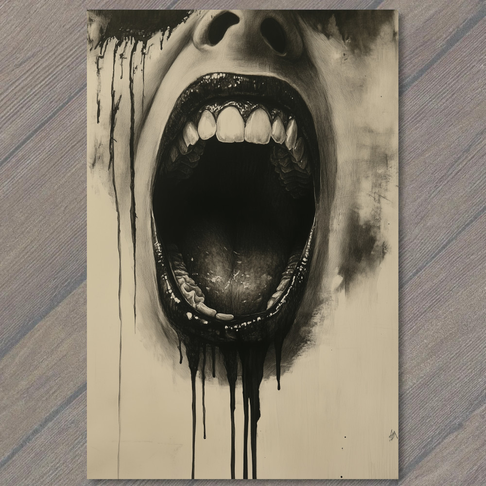 STICKER Woman Surreal Creepy Open Mouth Dripping Liquid Horror Close-Up Dark