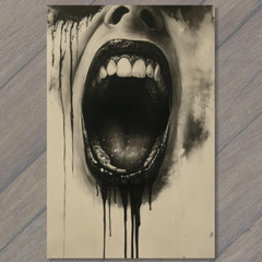 STICKER Woman Surreal Creepy Open Mouth Dripping Liquid Horror Close-Up Dark