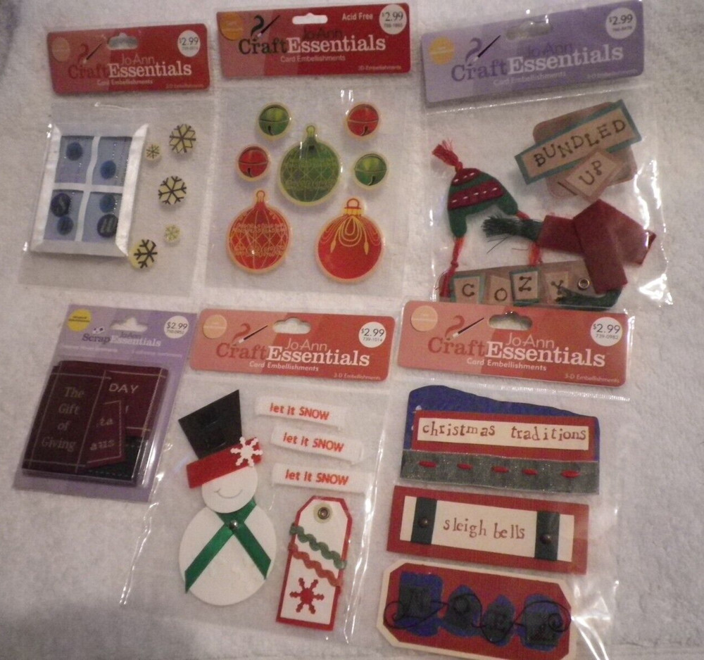 LOT of 6 Jo Ann Craft Essentials Christmas Holiday Scrapbook 3-D Embellishments