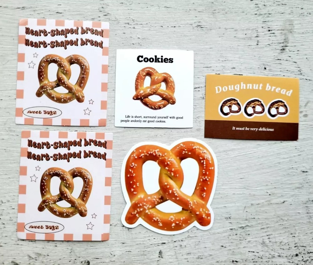 Vintage Food Sticker Bread Breakfast Meal Pretzel Lot of 5 Pcs
