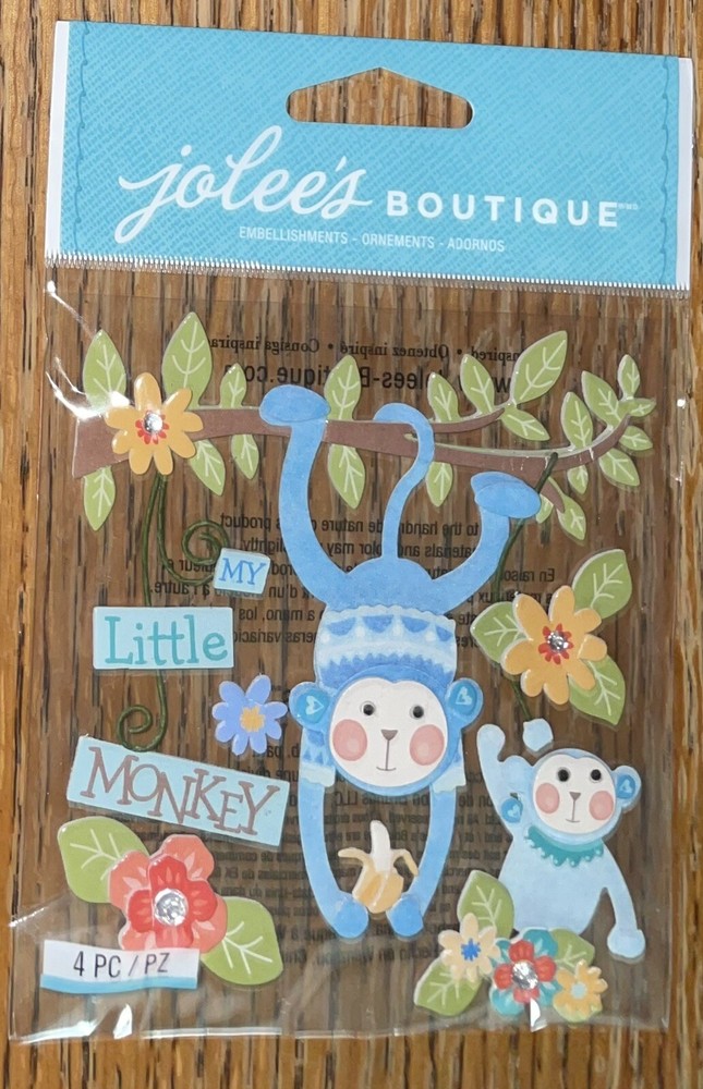 Jolees Baby Boy My Little Monkey Scrapbook Stickers Infant Blue Toddler Kids New