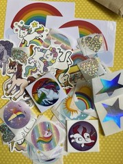 Rainbow Pride Stationery Sticker Kit Vinyl Scrapbook Collage Unicorns Stars