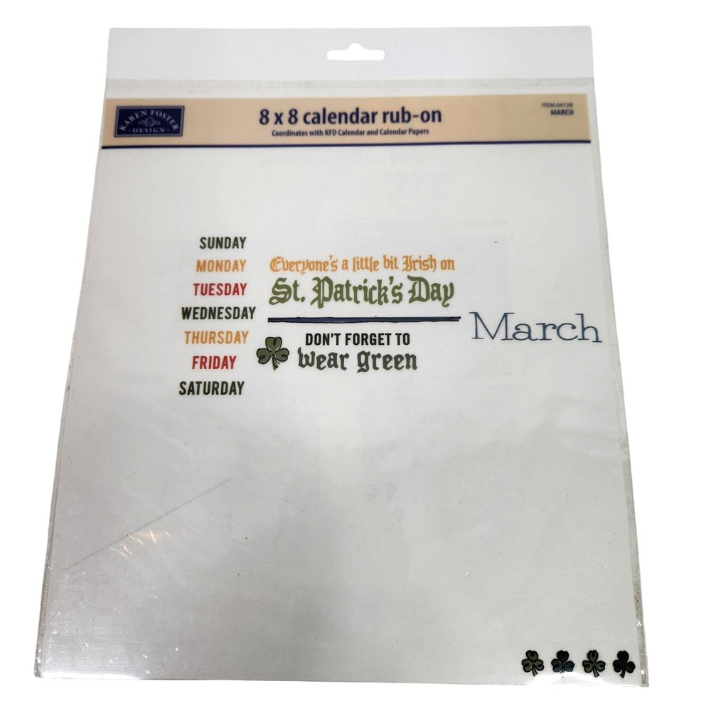 Karen Foster Design 8×8 Calendar Rub-On March St Patricks Day Holiday