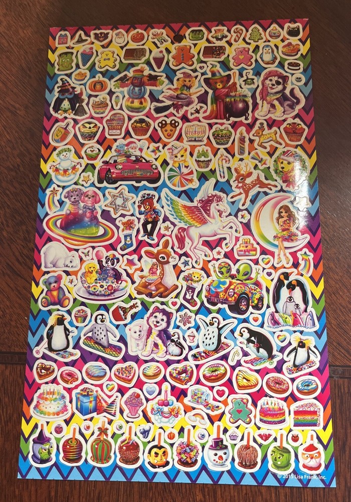 Lisa Frank 2 Sticker Sheets Tiger, Birthday, Halloween, Xmas, Kittens Unicorns