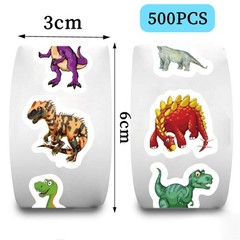 Dinosaur Sticker Rolls for Kids, 500Pcs, Circle Reward Classroom Stickers