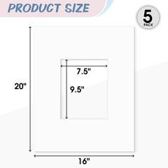 5 Pack 16×20 White Picture Mat Boards White Core Acid-Free Bevel Cut Picture
