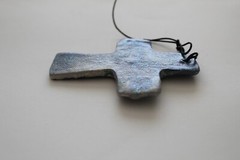 Cross – Handmade Blue & Silver Ceramic Cross with Blue Rhinestone and Glitter #4