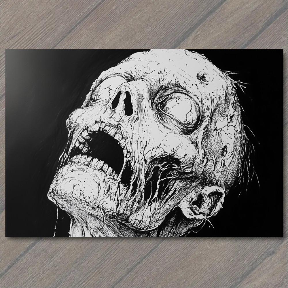 STICKER Zombie Skull Open Mouth Cracked Head Horror Gore Rotting