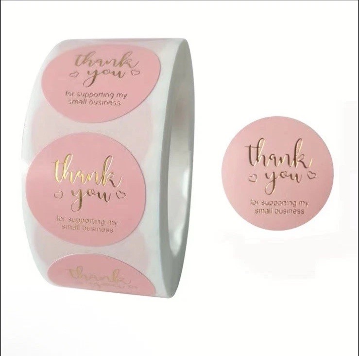 40 PCs Round 1” Thank You For Supporting My Small Business Stickers Pastel Pink